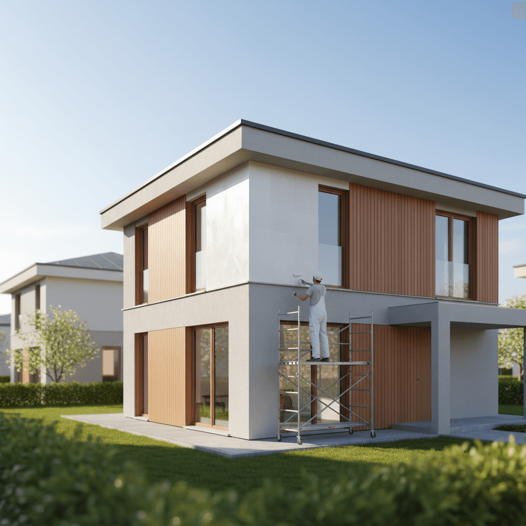 Exterior protective coating application on residential home