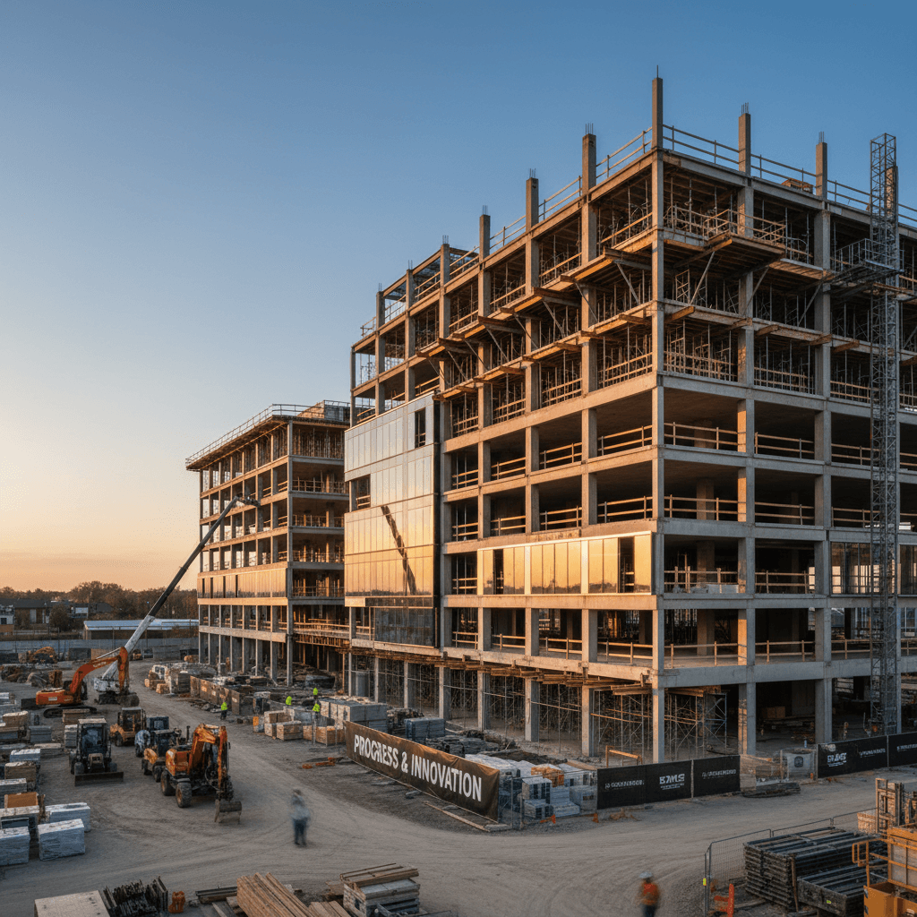 New construction project showing advanced building methods